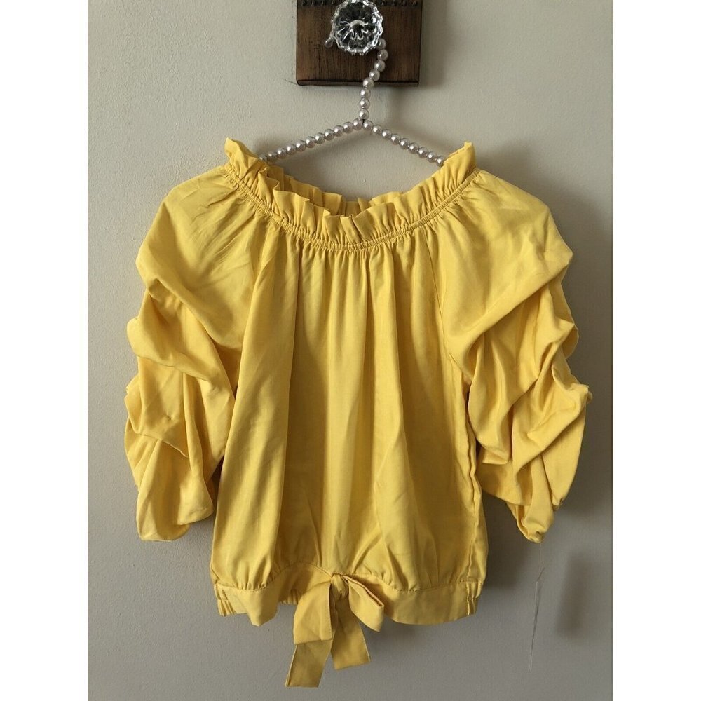 NWT Habitual Kid Girls Size 14 Yellow Blouse Layered Sleeve Tie Front